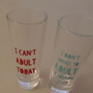 Set of 2 Shot Glasses, Cute Sayings on Them.   MUST BUNDLE